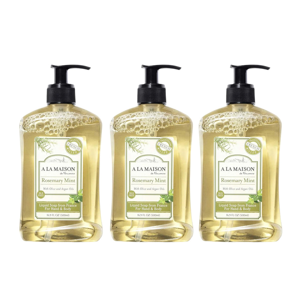 A LA MAISON rosemary mint hand soap bottle offering nourishing daily care.