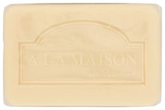 A LA MAISON triple milled soap closeup lather demonstrates smooth, rinse clean texture.