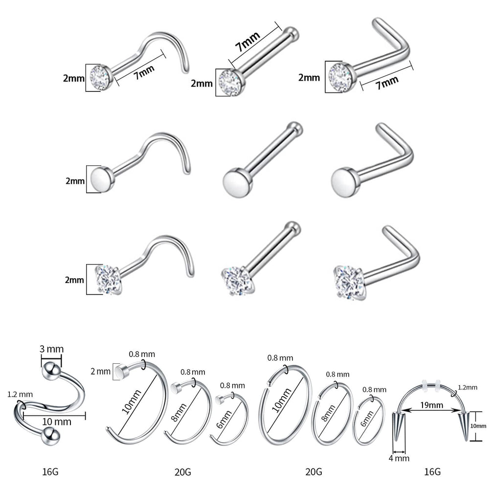A-minusone 16g straight barbells set for versatile piercings.