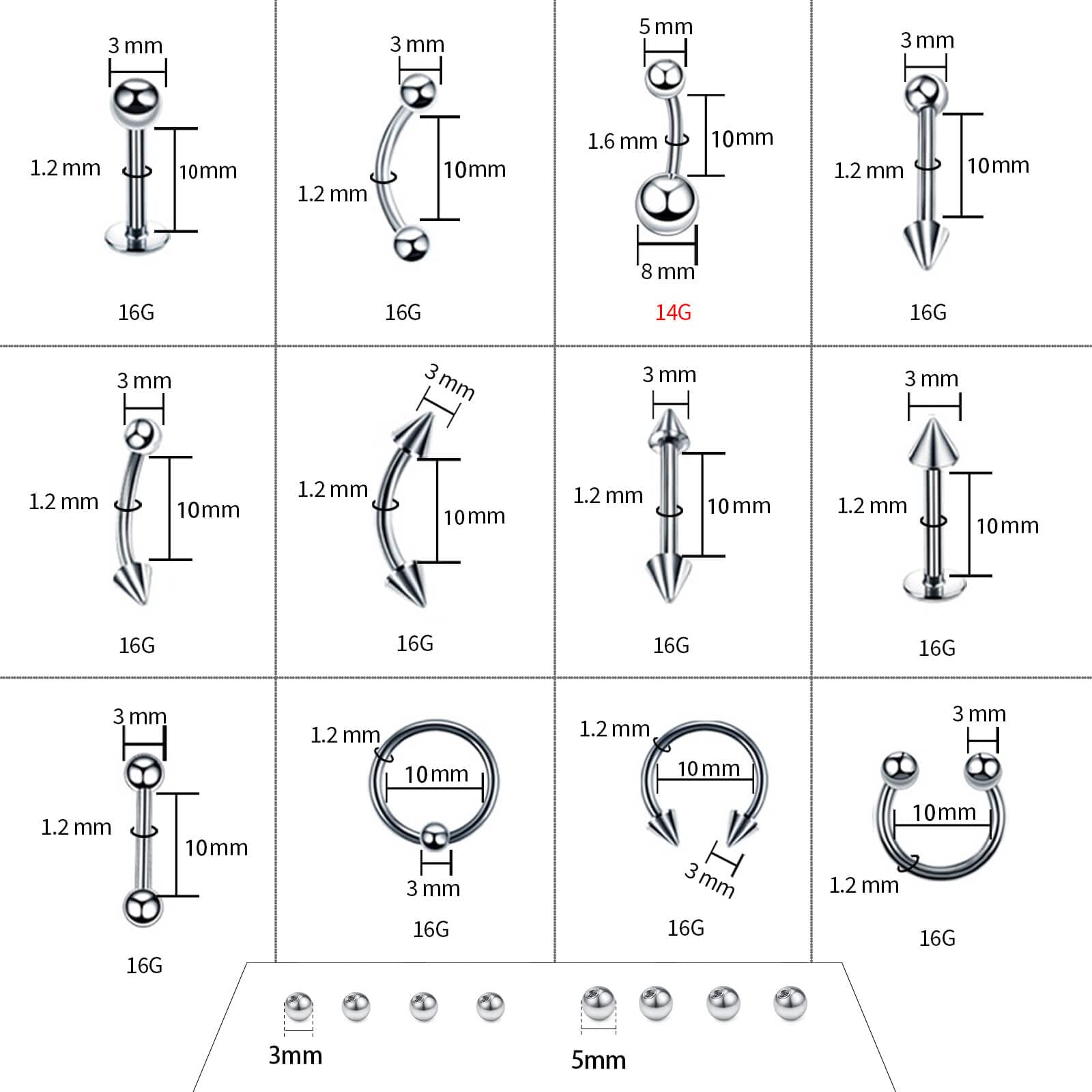 A-minusone belly button rings set at 14g for adjustable body jewelry options.