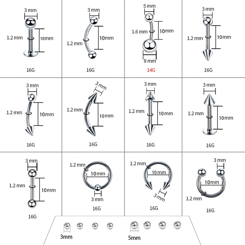 A-minusone belly button rings set at 14g for adjustable body jewelry options.