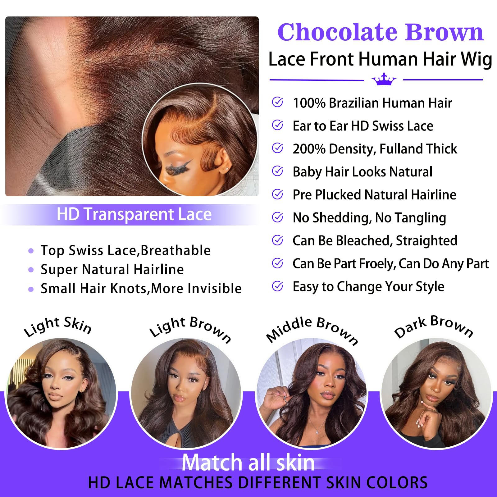 A8 chocolate brown wig 26-inch length on display for versatile styling options.