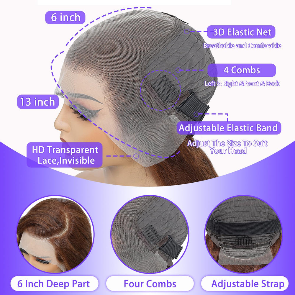 A8 chocolate brown wig 3D dome cap interior with adjustable straps.