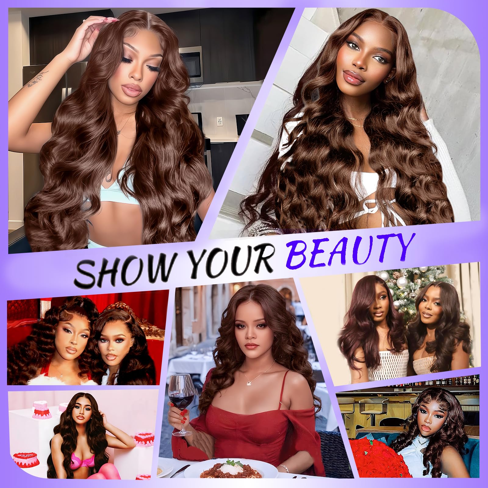 A8 chocolate brown wig bleached knots detail for subtle scalp illusion.