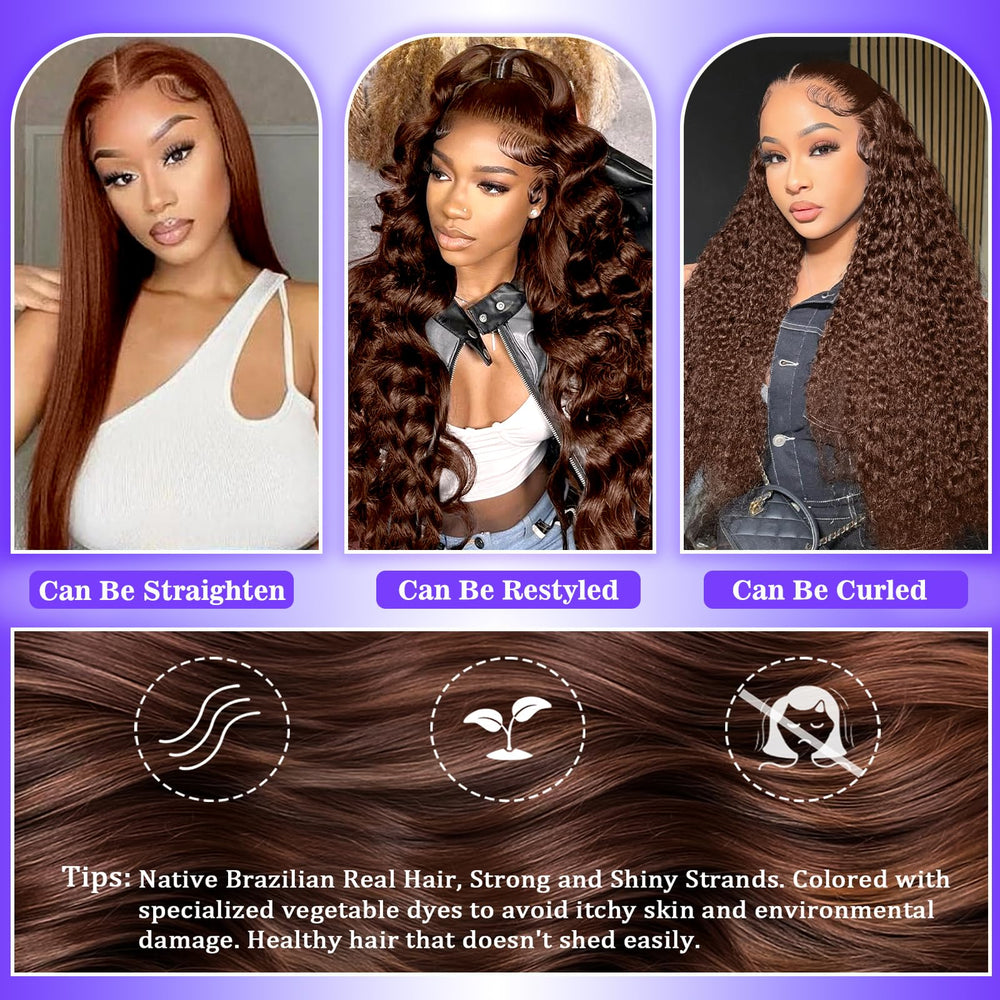 A8 chocolate brown wig styled for weddings and outdoor events.