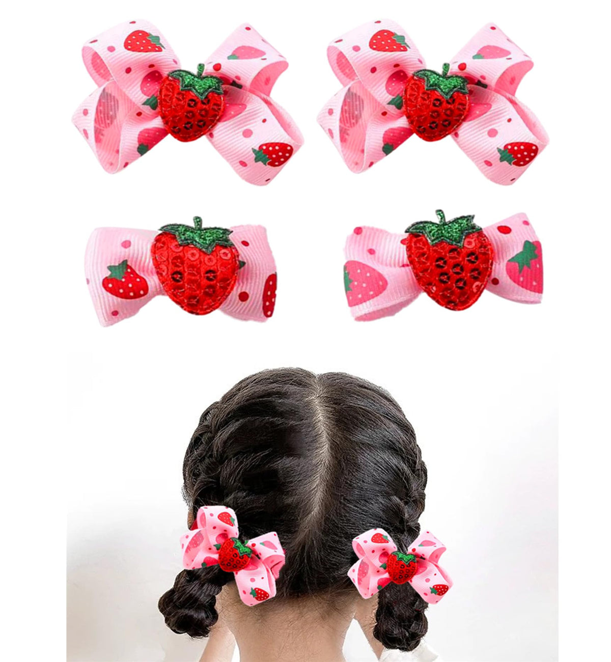 AACKS strawberry hairbows front view shows bright pink color for daily wear