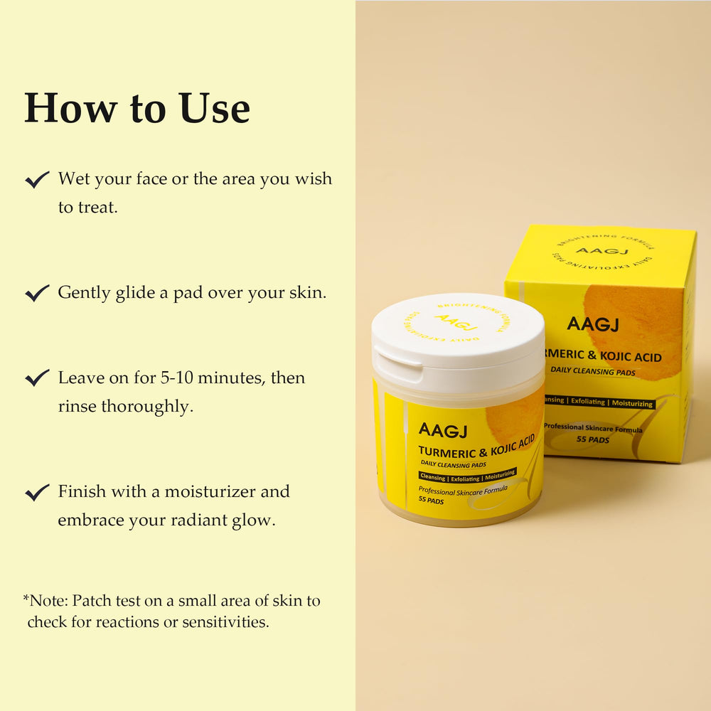 AAGJ Turmeric Kojic Acid Cleansing Pads two-sided application in use.