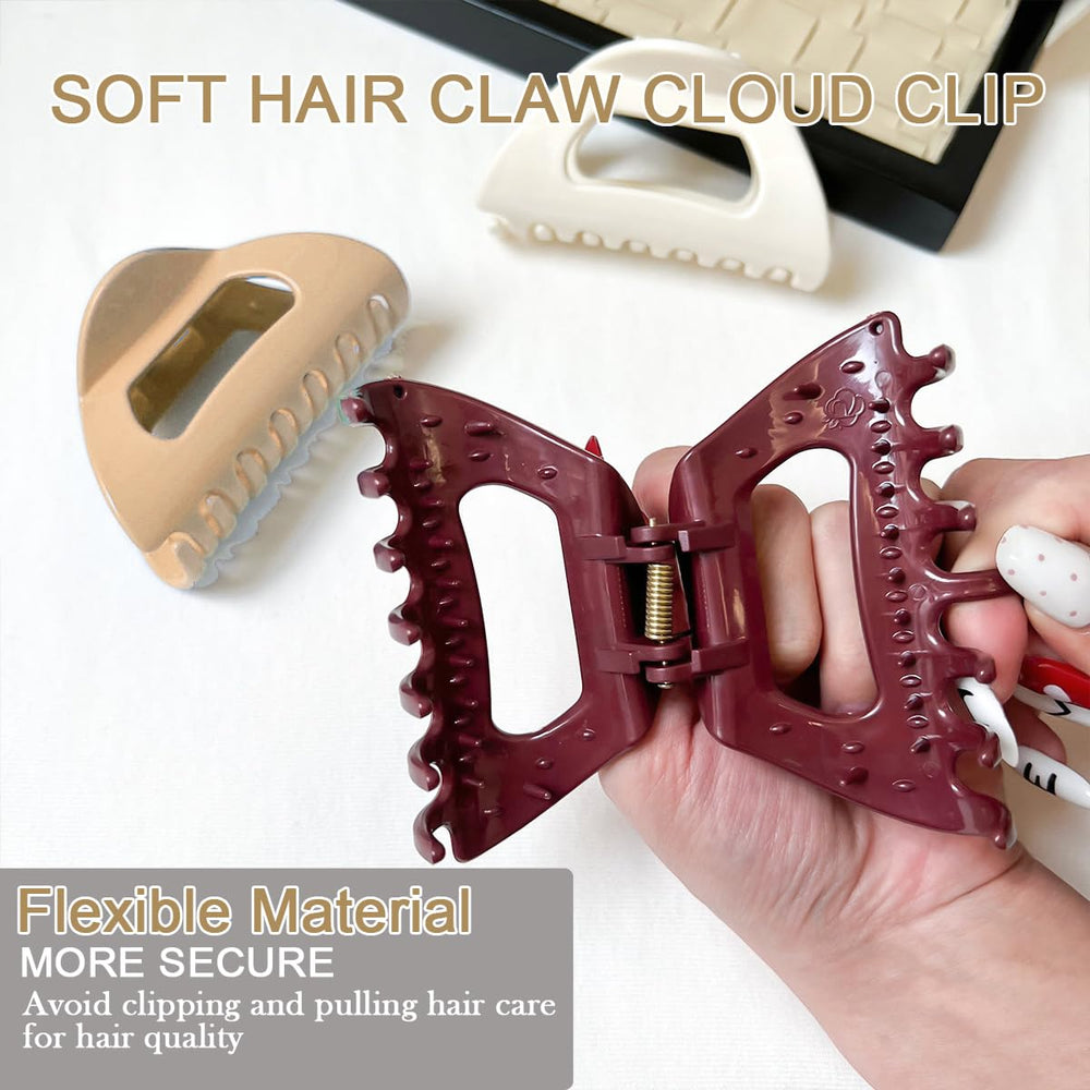 Aaiffey Cloud Claw Clip burgundy close-up shows soft silicone for gentle styling.