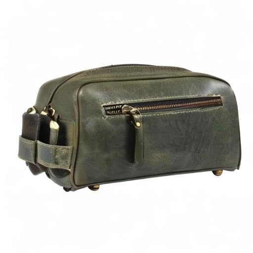 Aaron Leather Goods Vendimia Estilo vintage shaving kit with metal studs highlighting durable bottom protection