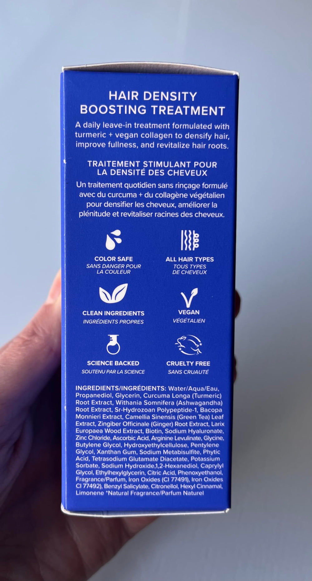 AAVRANI Vegan-collagen inclusion shown in the formula supports nourishment for healthier-looking hair.