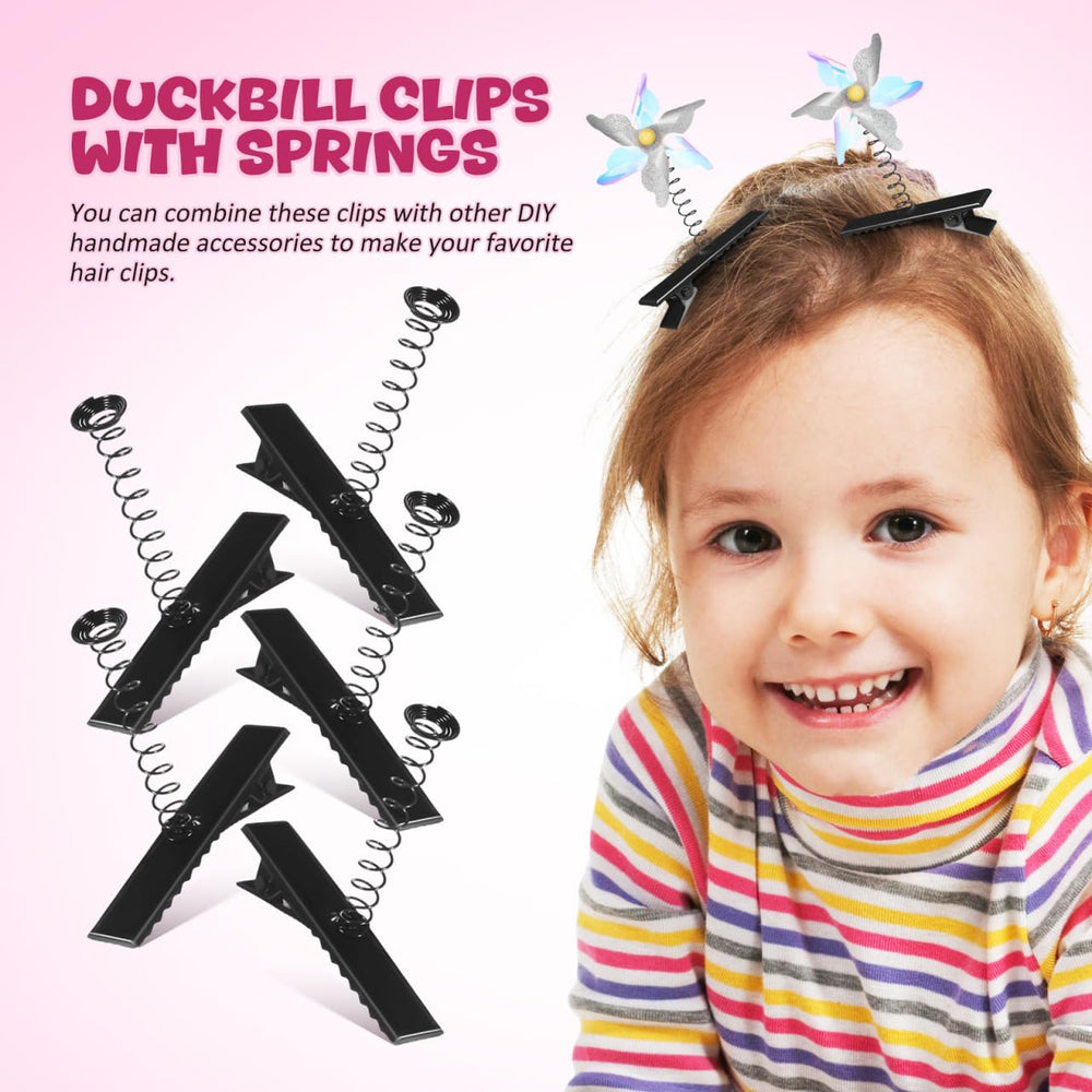 Abaodam duck bill clips arranged for DIY crafts with ribbons and appliques.