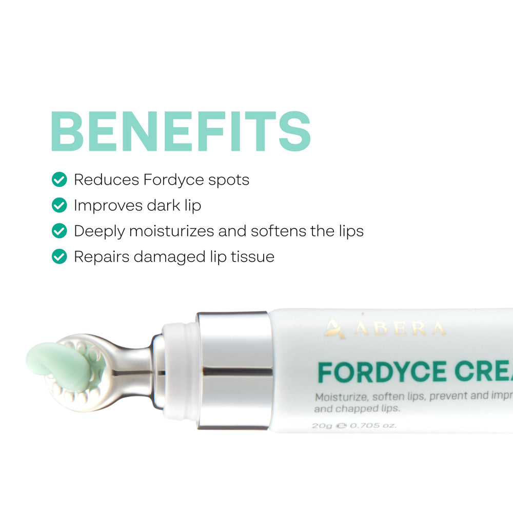 ABERA Fordyce Cream closeup on bumps highlights potential smoothing of lip texture