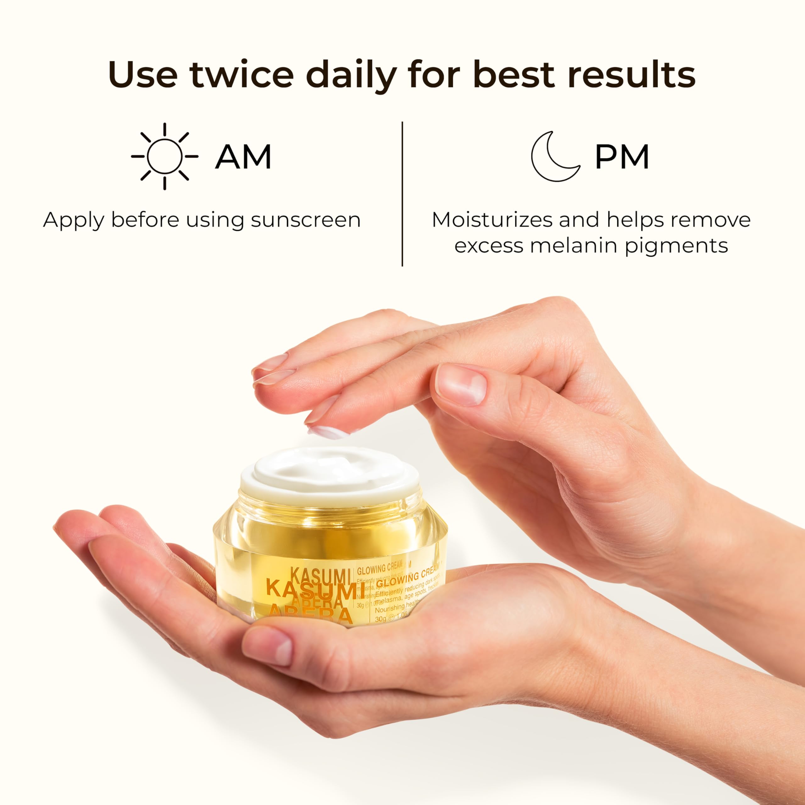 Abera Kasumi Glowing Cream Hyaluronic Acid detail emphasizing deep hydration.