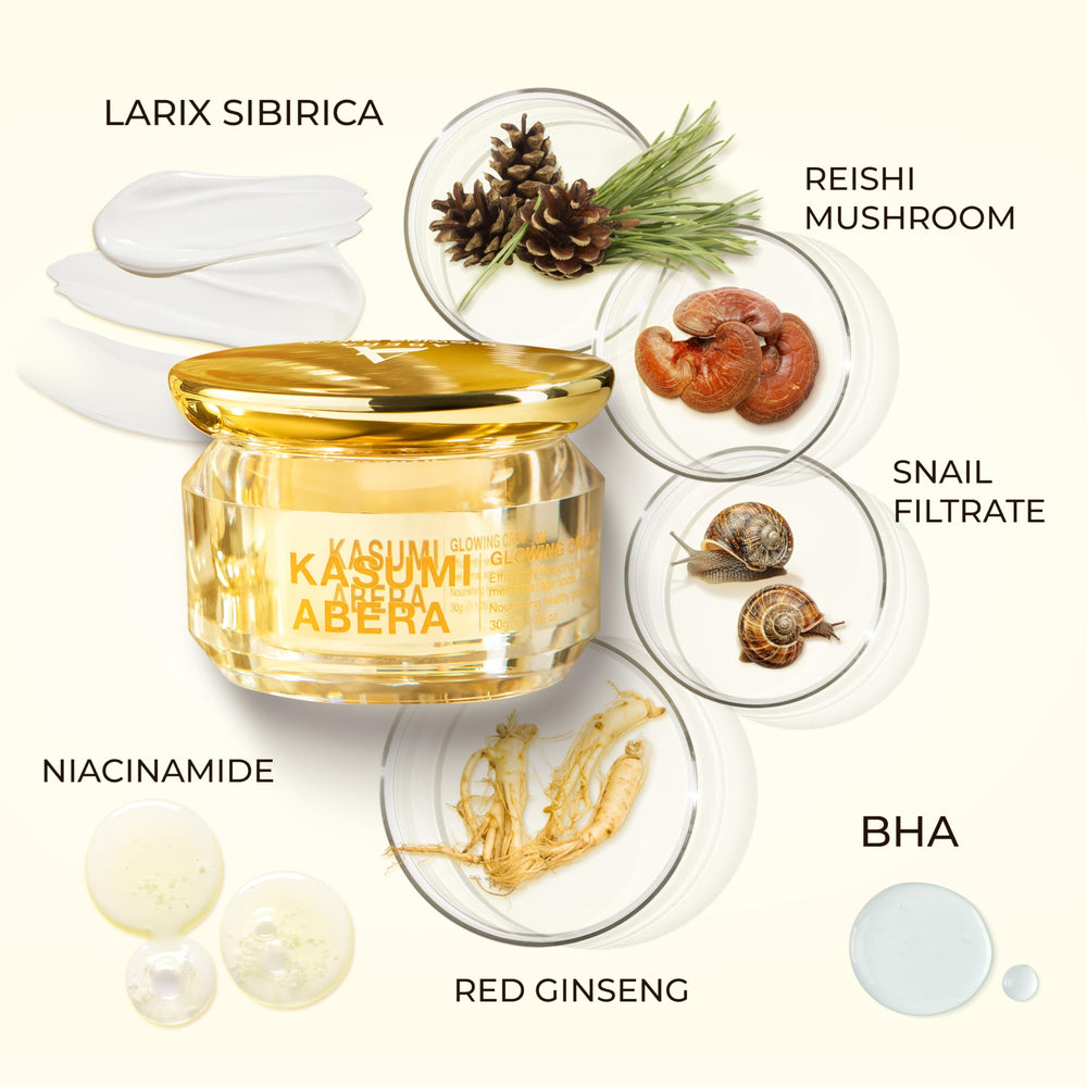 Abera Kasumi Glowing Cream in a serene morning setup signaling dewy glow.
