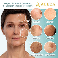 Morning and night application visuals show routine-friendly steps with this melasma treatment.