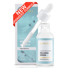 Abera Melasma Serum Plus bottle on vanity supports daily pigment correction and skin confidence.
