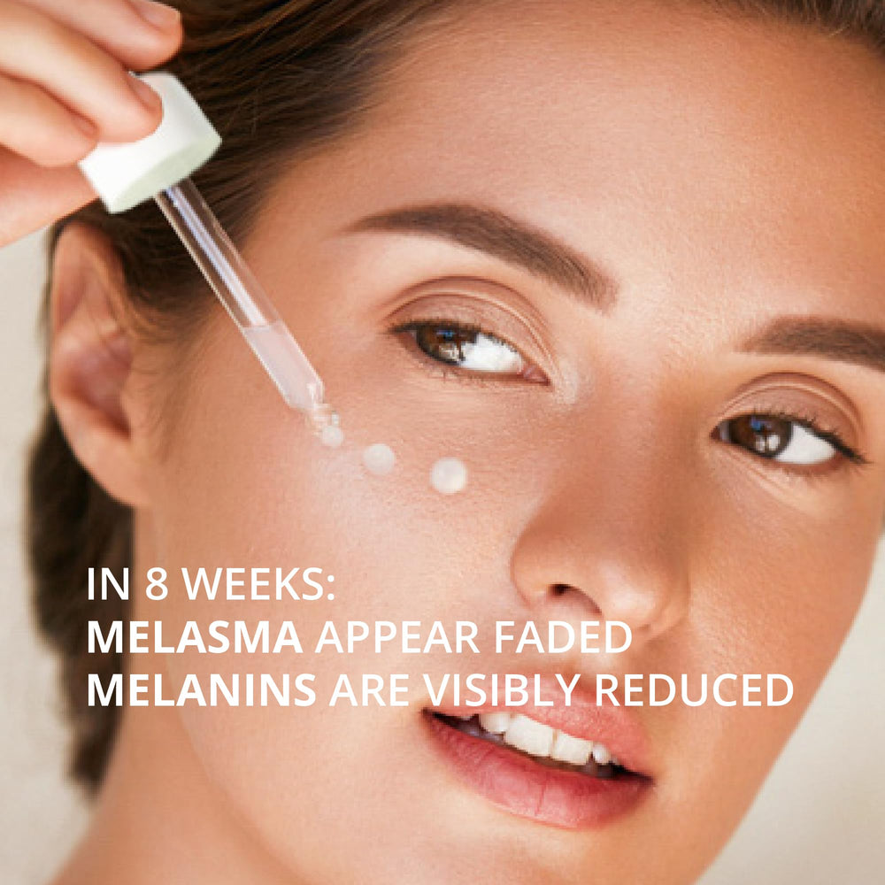Ingredients scene featuring Genowhite and Niacinamide signals targeted tone-evening potential.