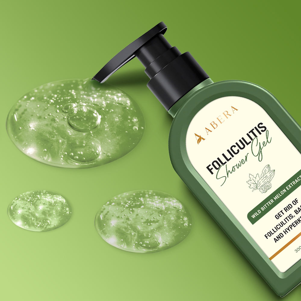 ABERA tea tree oil bottle pour illustrating refreshing cleanse for sensitive skin
