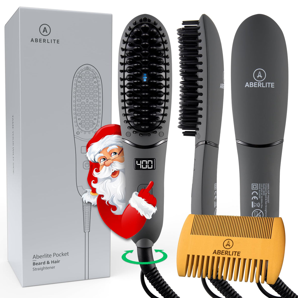 Aberlite Pocket compact beard straightener in hero view for on-the-go grooming.