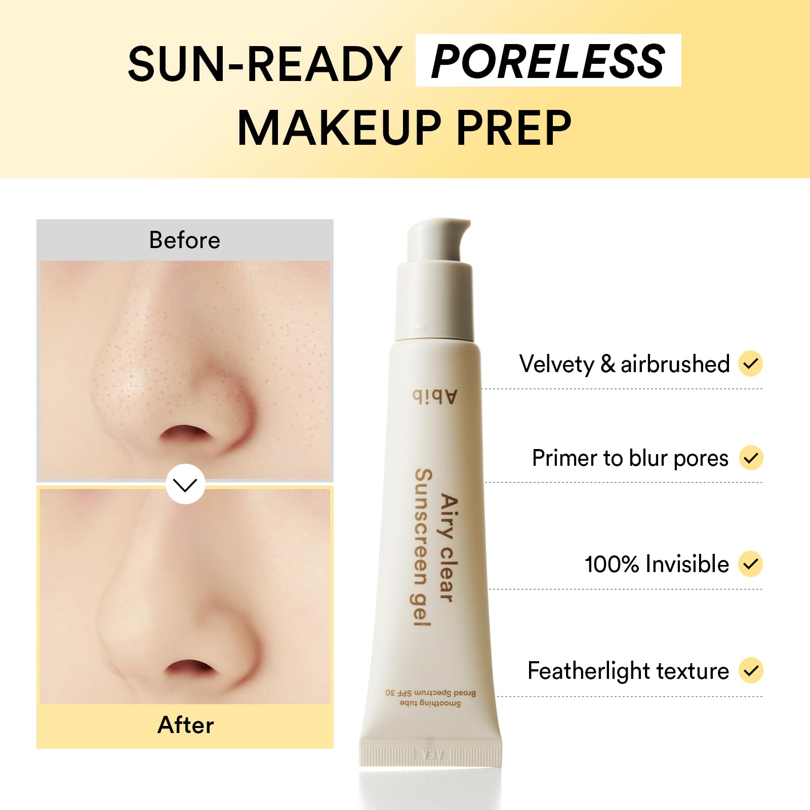 Abib Airy Clear Sunscreen Gel clear formula shows no white cast.