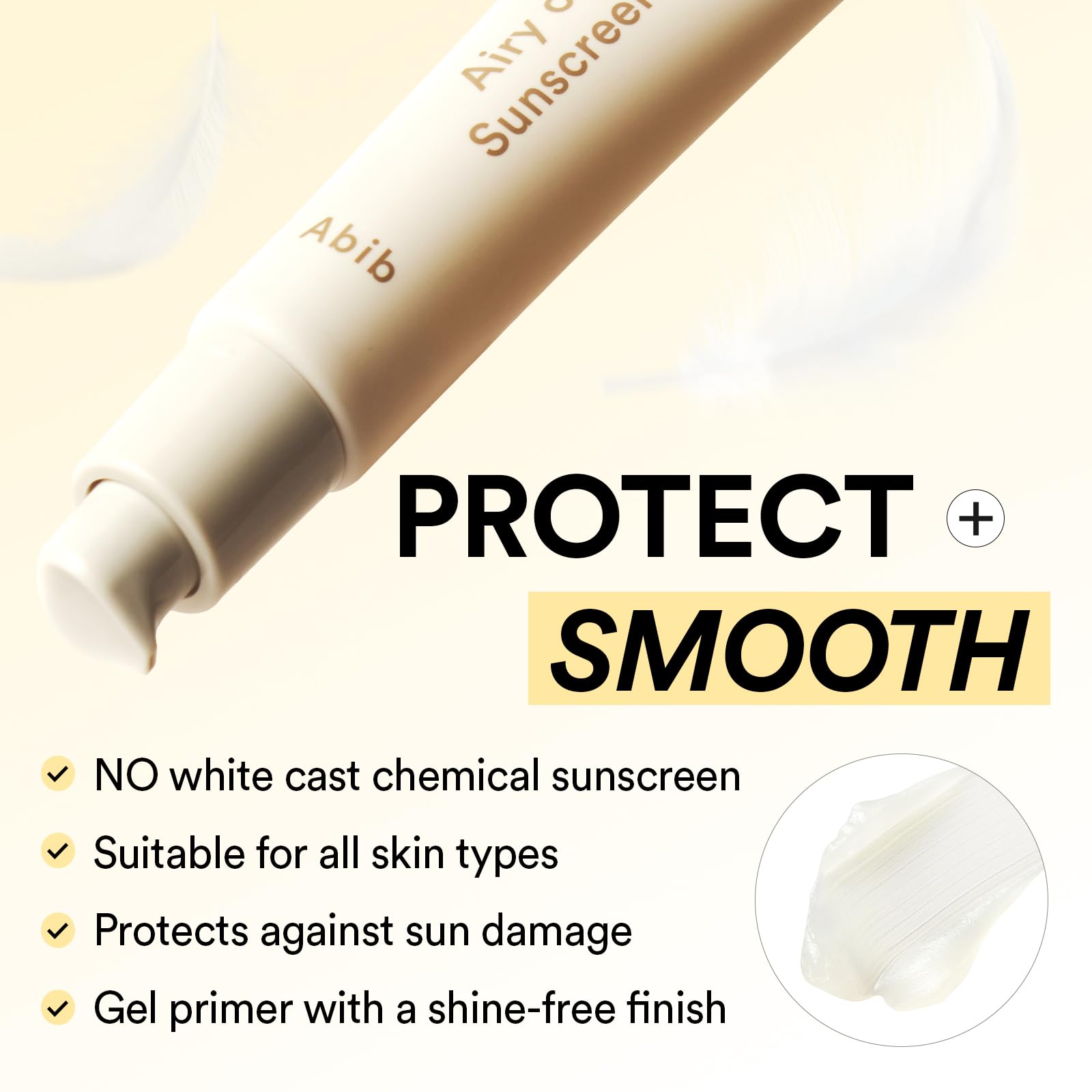 Abib Airy Clear Sunscreen Gel texture swatch highlights lightweight protection.