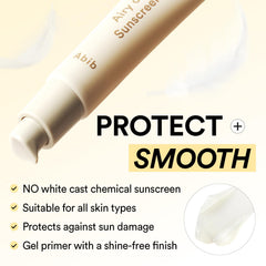 Abib Airy Clear Sunscreen Gel texture swatch highlights lightweight protection.