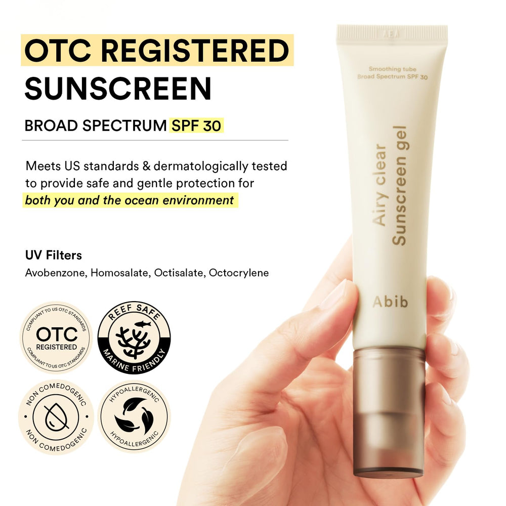 Abib Airy Clear Sunscreen Gel under-makeup application for smooth base.