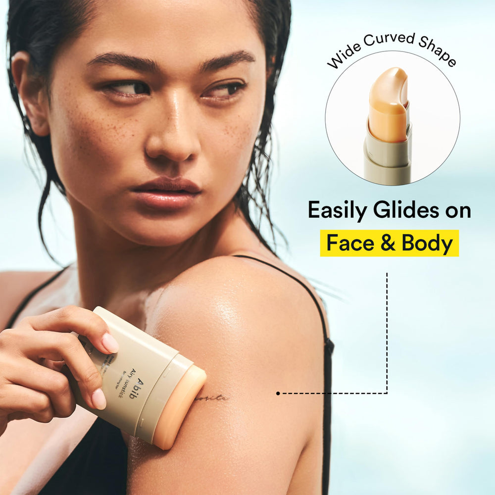 Abib Airy Sunstick contains ceramides and peptides for hydration without greasiness.