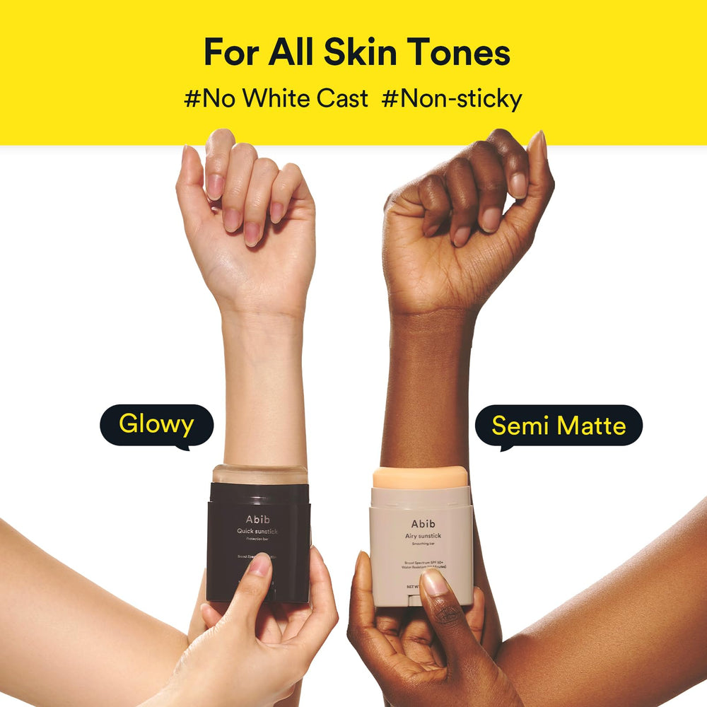 Abib Airy Sunstick SPF50+ suitable for face and body during outdoor use.