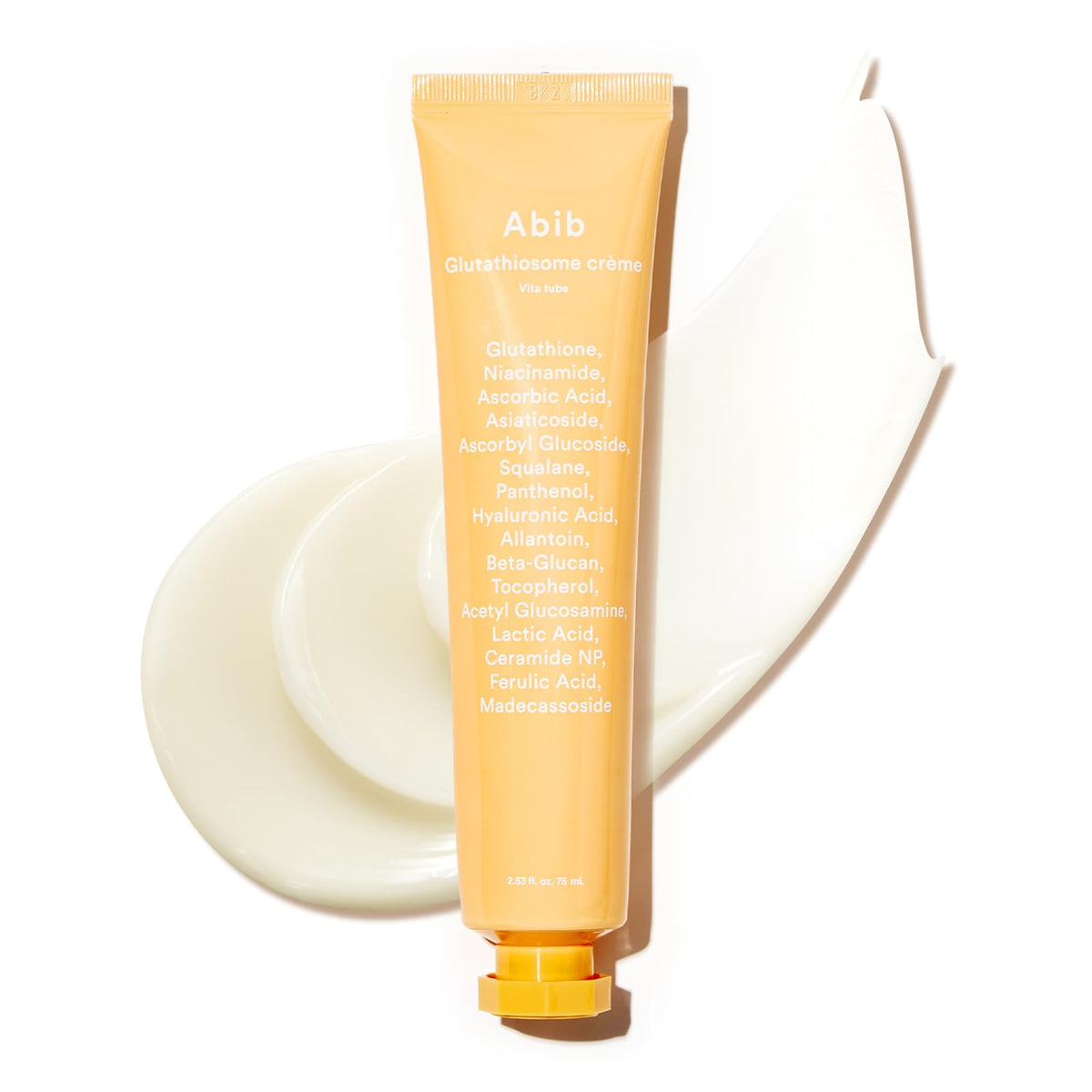 Abib Glutathiosome Cream tube closeup shows creamy hydration for daily use