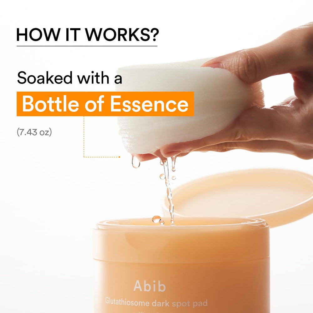 Abib Glutathiosome Dark Spot Pad exosome and glutathione detail supports even skin tone.