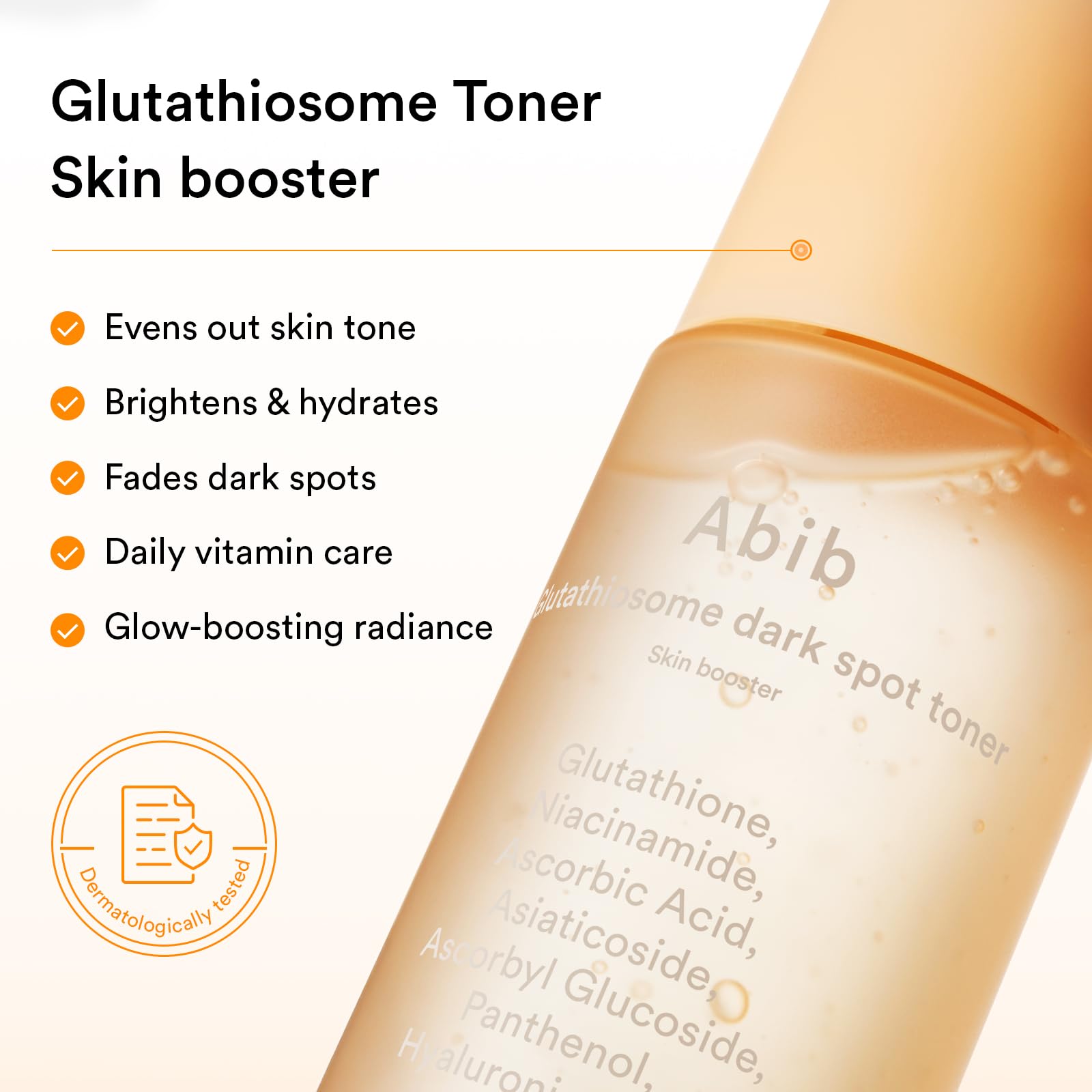 Abib Glutathiosome Dark Spot Toner label closeup showcases key actives