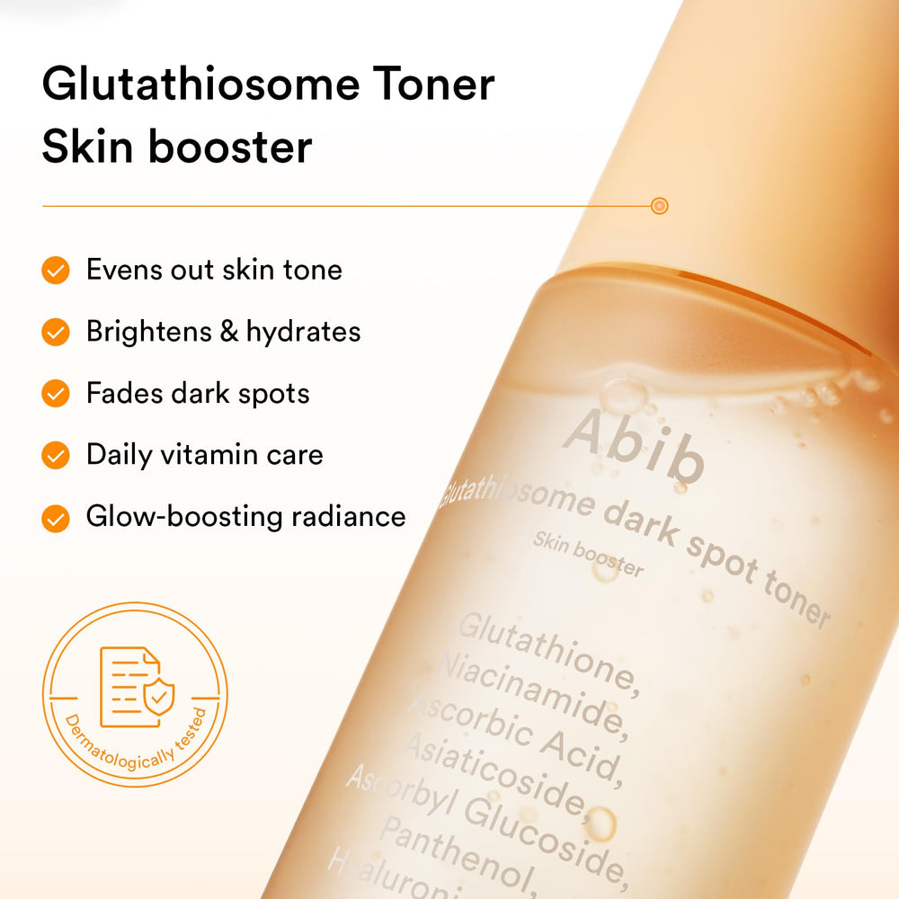 Abib Glutathiosome Dark Spot Toner label closeup showcases key actives