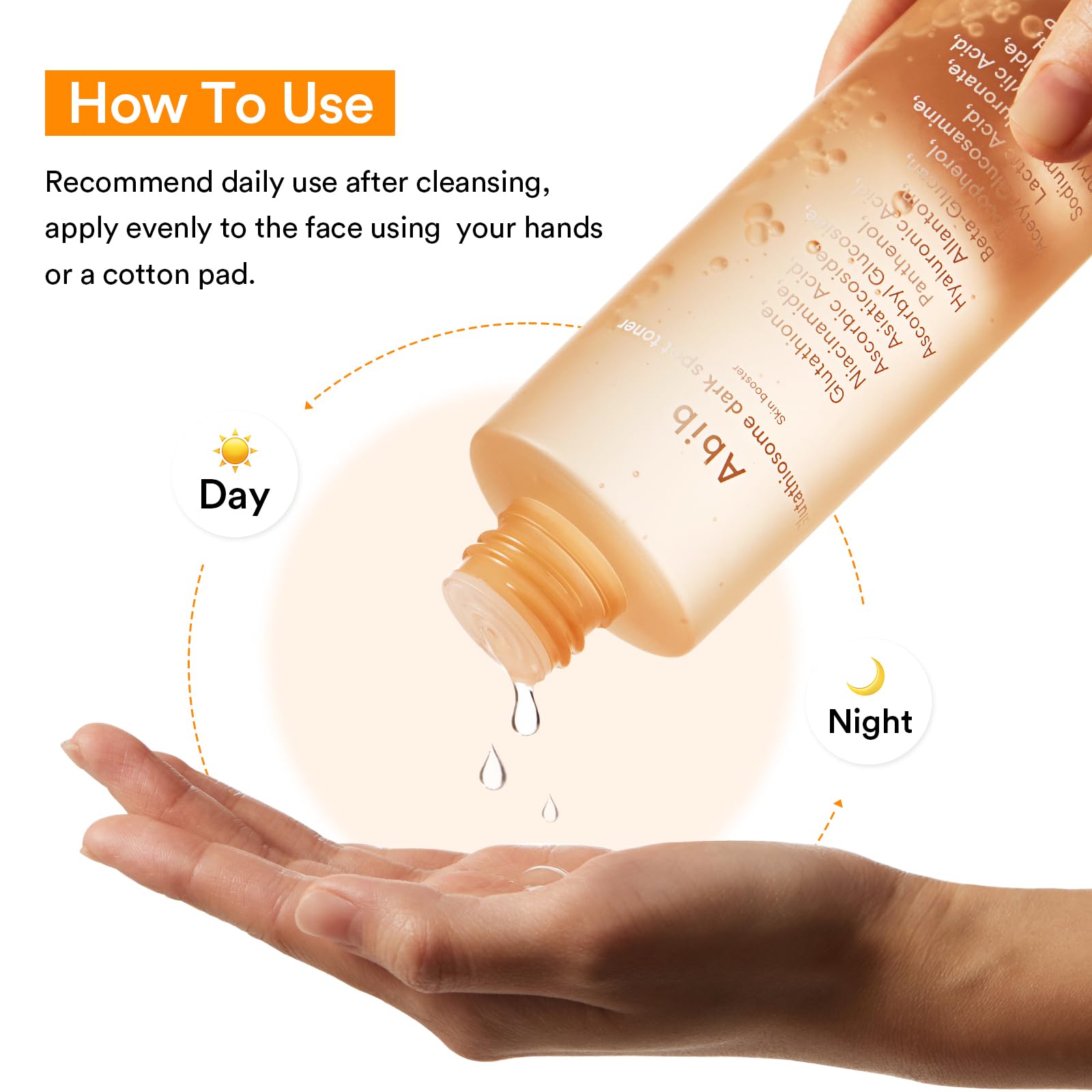 Abib Glutathiosome Dark Spot Toner swatches show translucent, hydrating formula