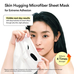 Applying Abib Gummy Sheet Mask Heartleaf Sticker on the face for a snug fit.