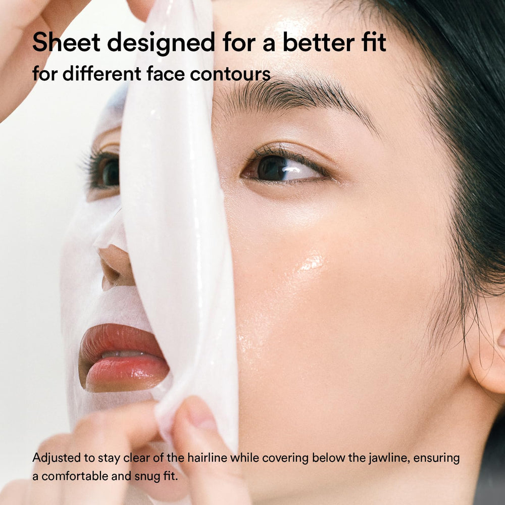 Abib Gummy Sheet Mask soothing redness-relief closeup suggests calm, comfortable skin.