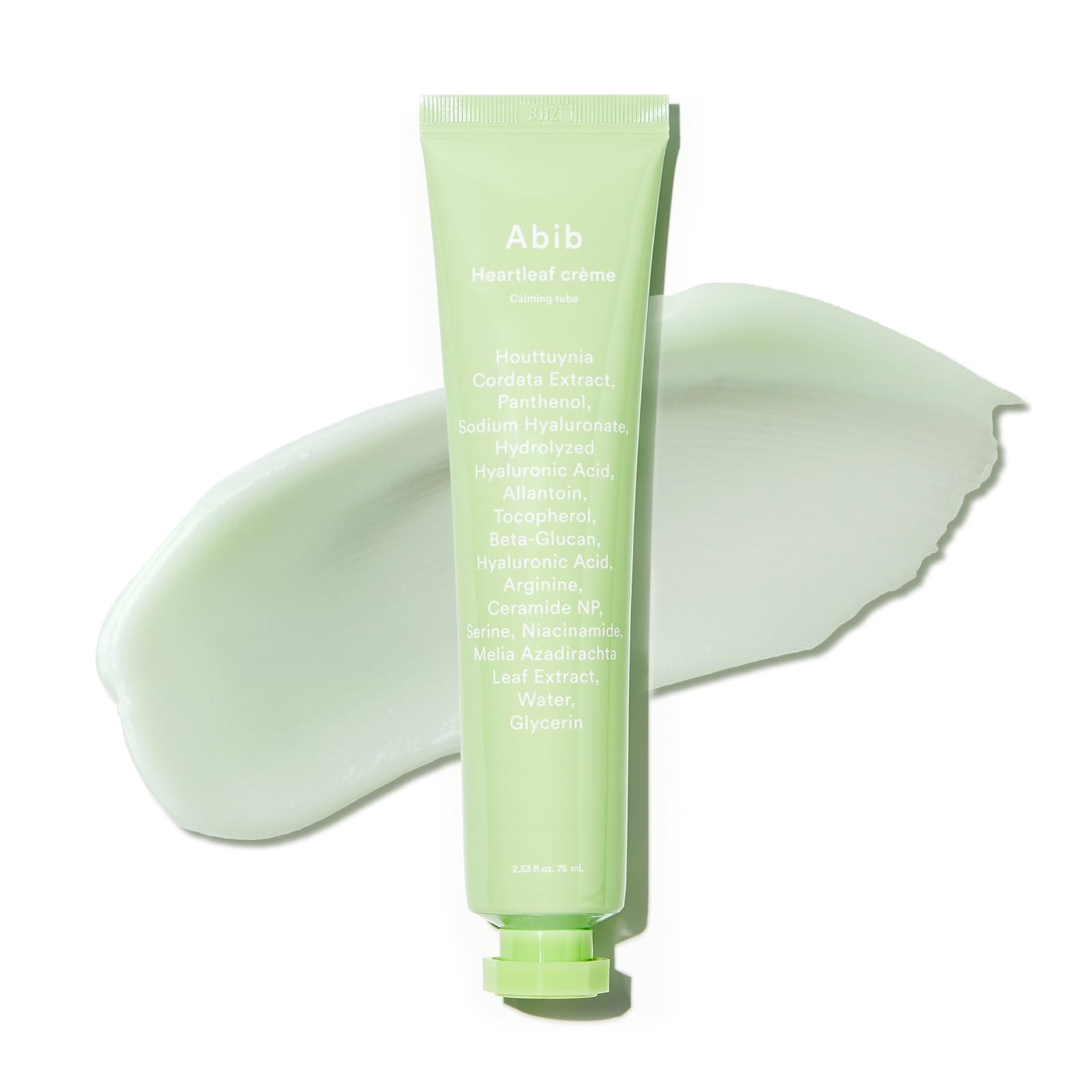Abib Heartleaf Creme Calming Tube shows sherbet texture for gentle, barrier-supporting hydration.