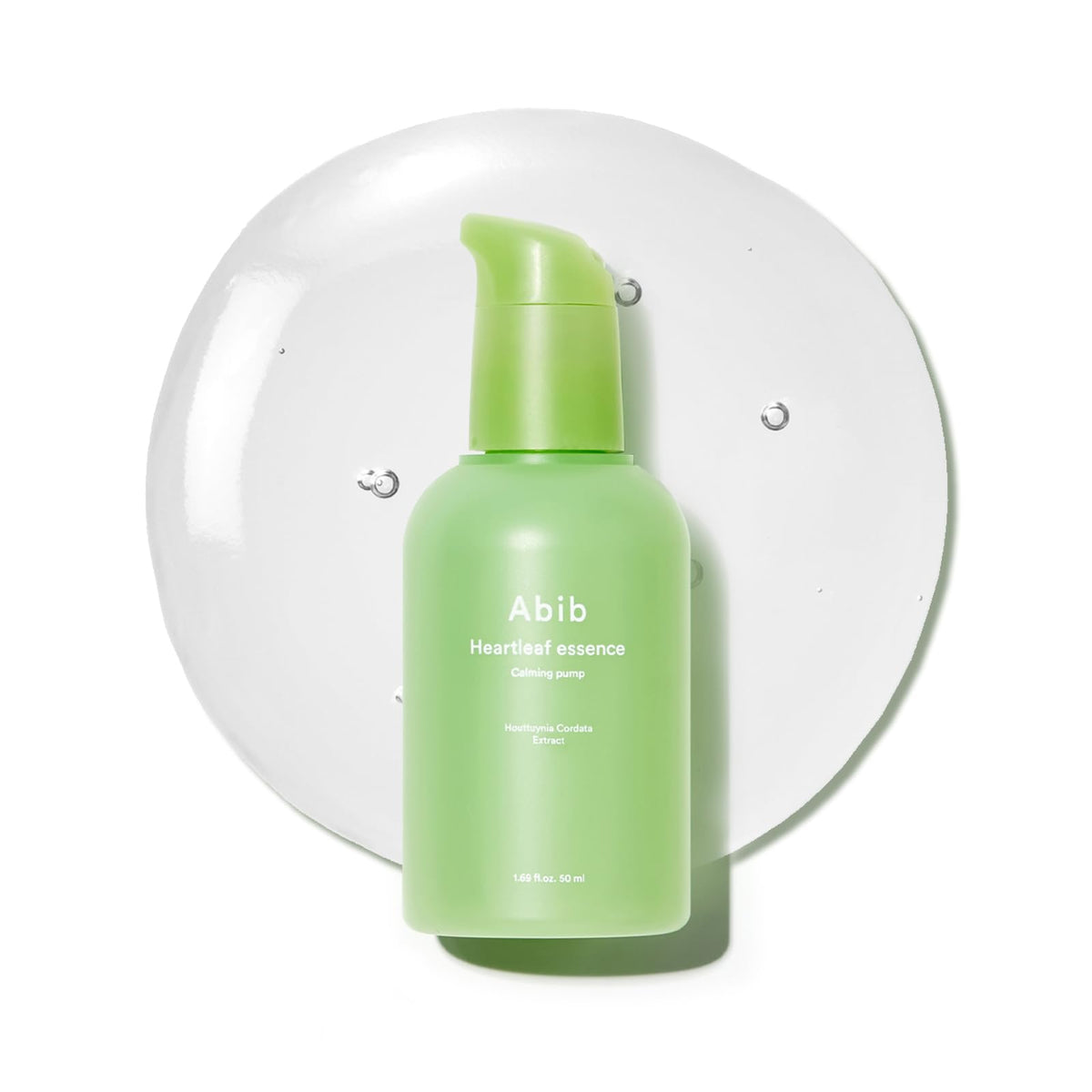 Abib Heartleaf Essence bottle close-up showing calming hydration for skin