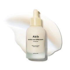 Abib Jericho Rose Serum bottle close-up showing barrier care and hydration benefits.