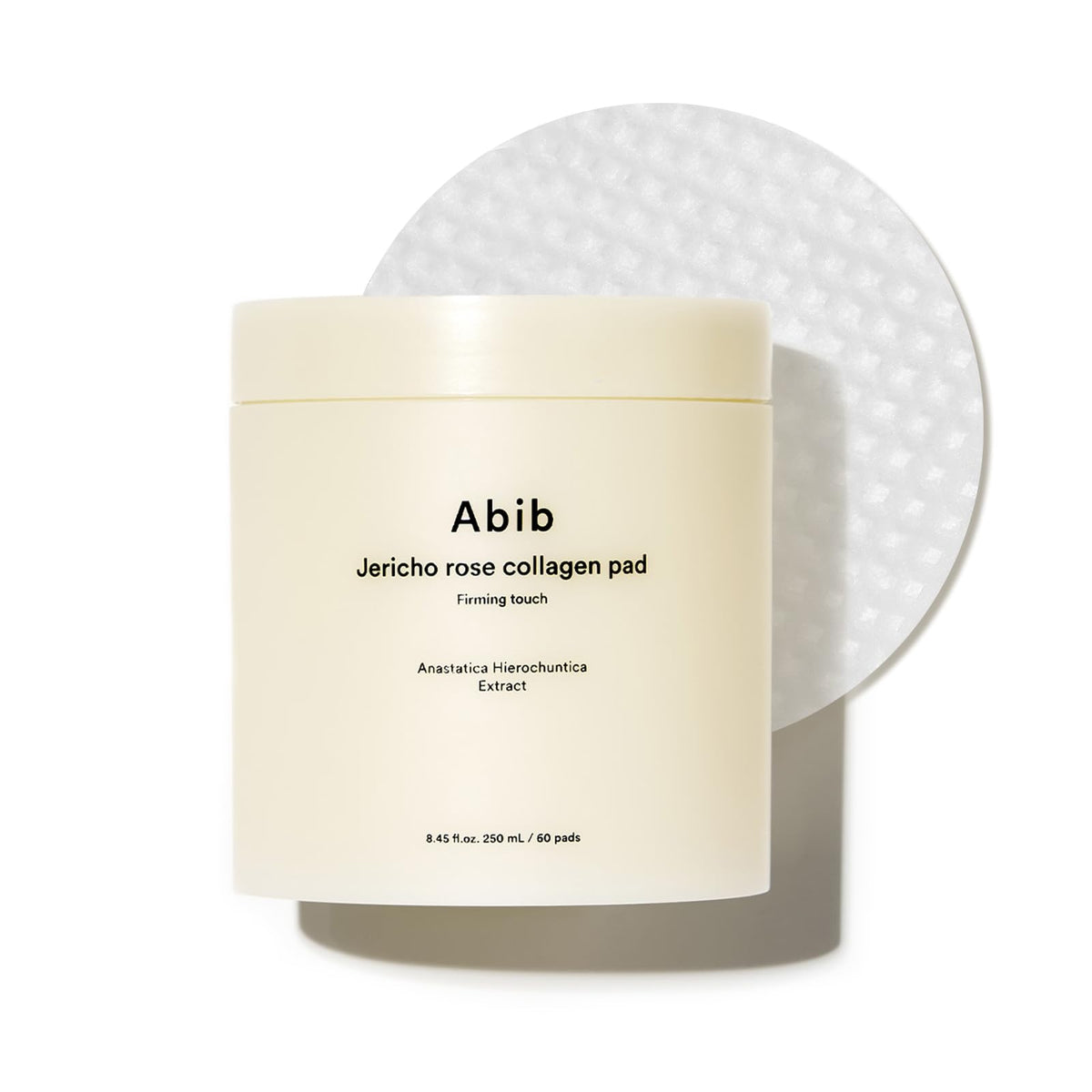Abib Jericho Rose Collagen Pad packaging close-up highlighting firming care.