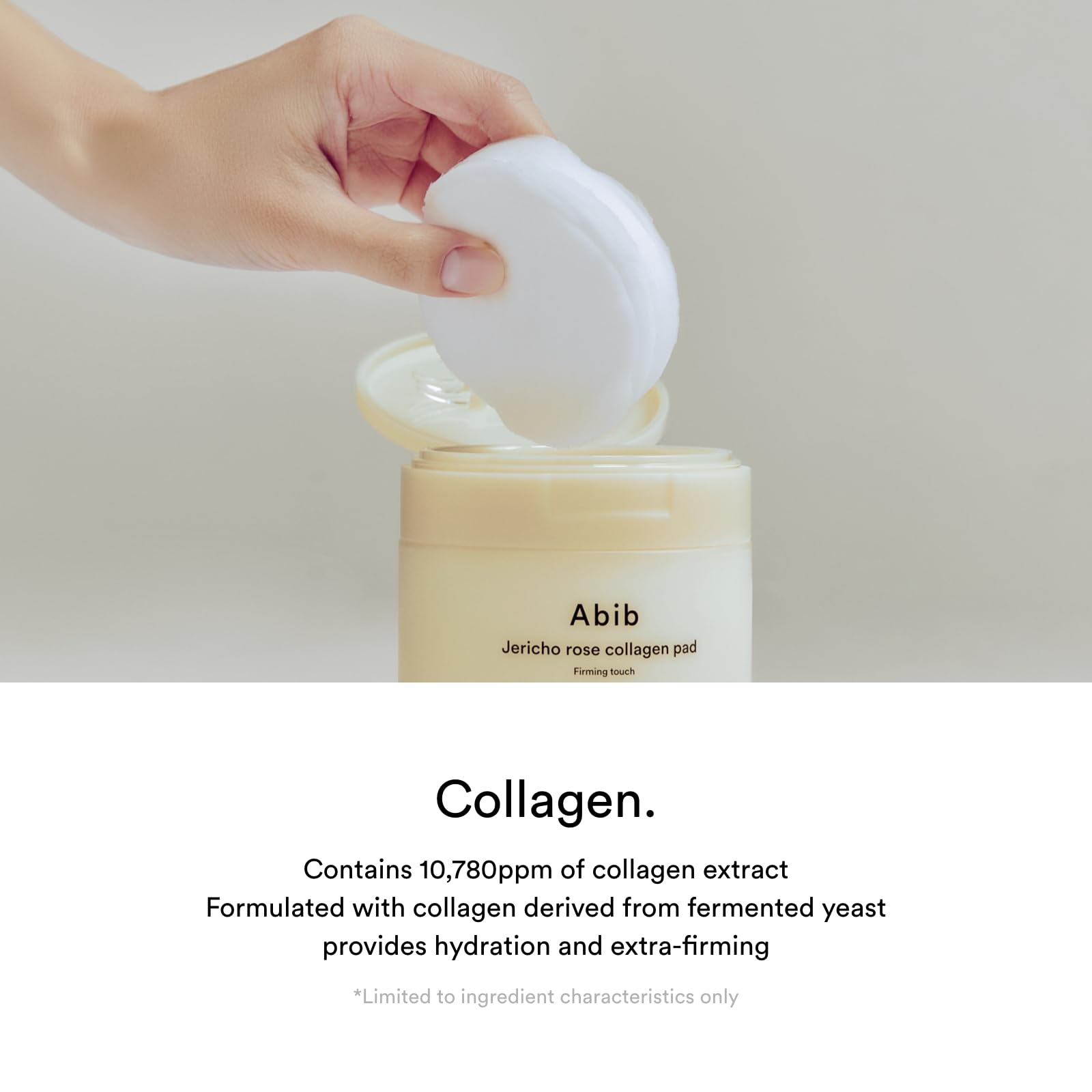 Abib Jericho Rose Collagen Pad dispensed onto cotton for hygienic use.