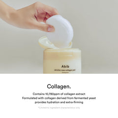 Abib Jericho Rose Collagen Pad dispensed onto cotton for hygienic use.