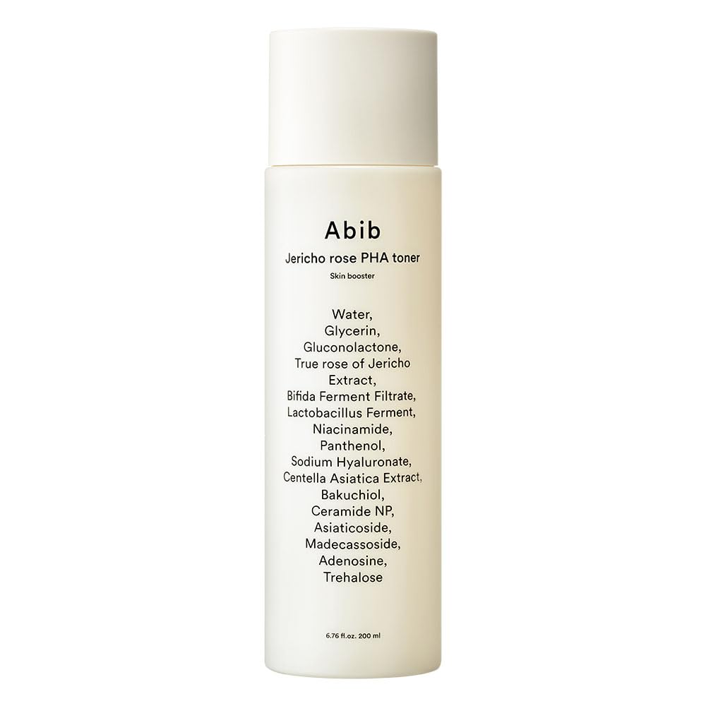 Abib Jericho Rose PHA Toner bottle closeup shows hydrating formula