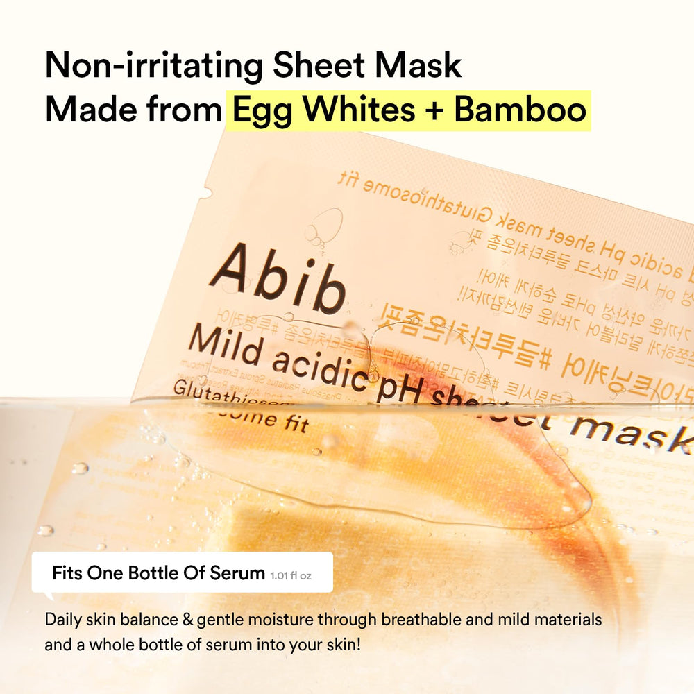 Abib mild acidic pH sheet mask glutathiosome after-use glow on skin tone