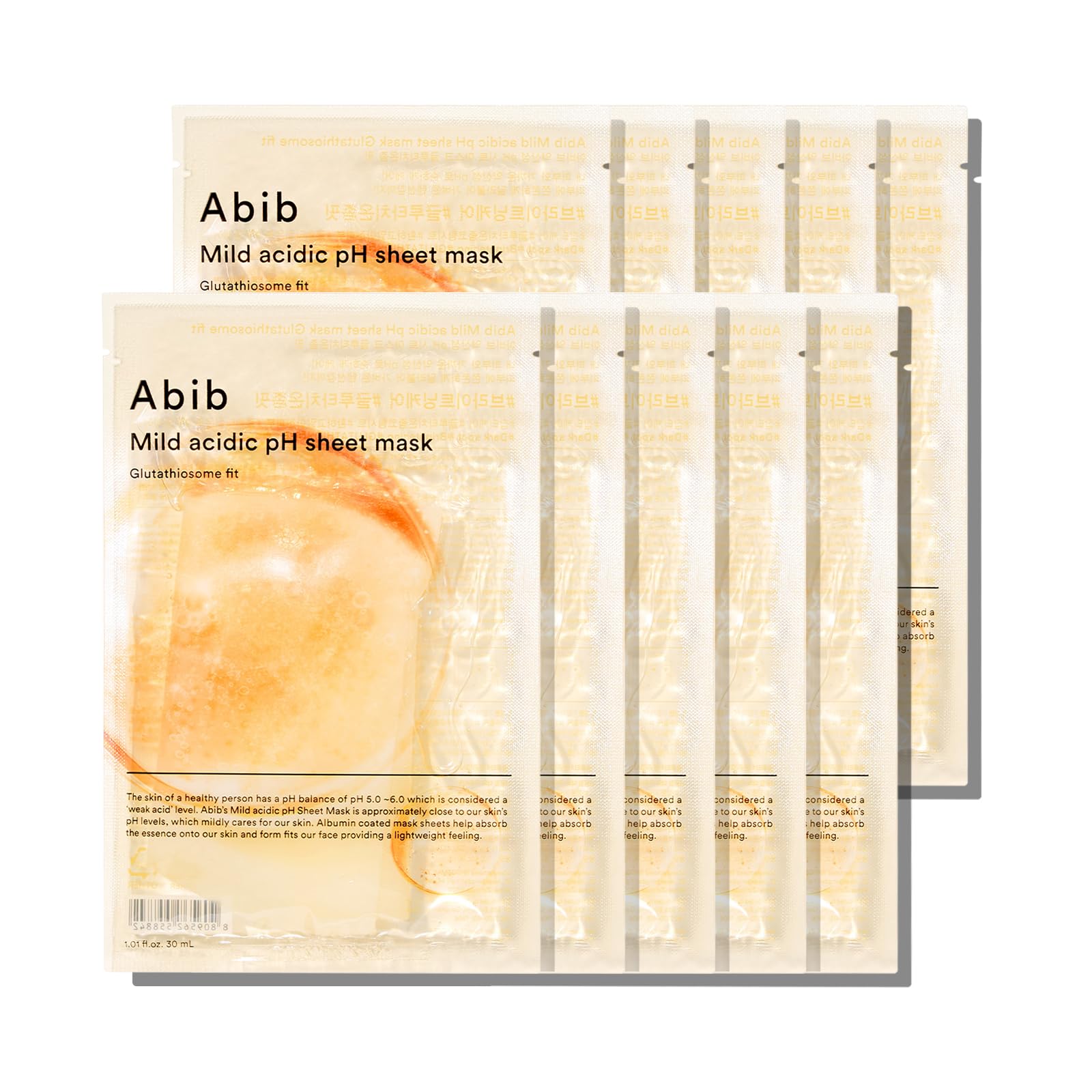 Abib mild acidic pH sheet mask glutathiosome packaging highlights gentle blemish care