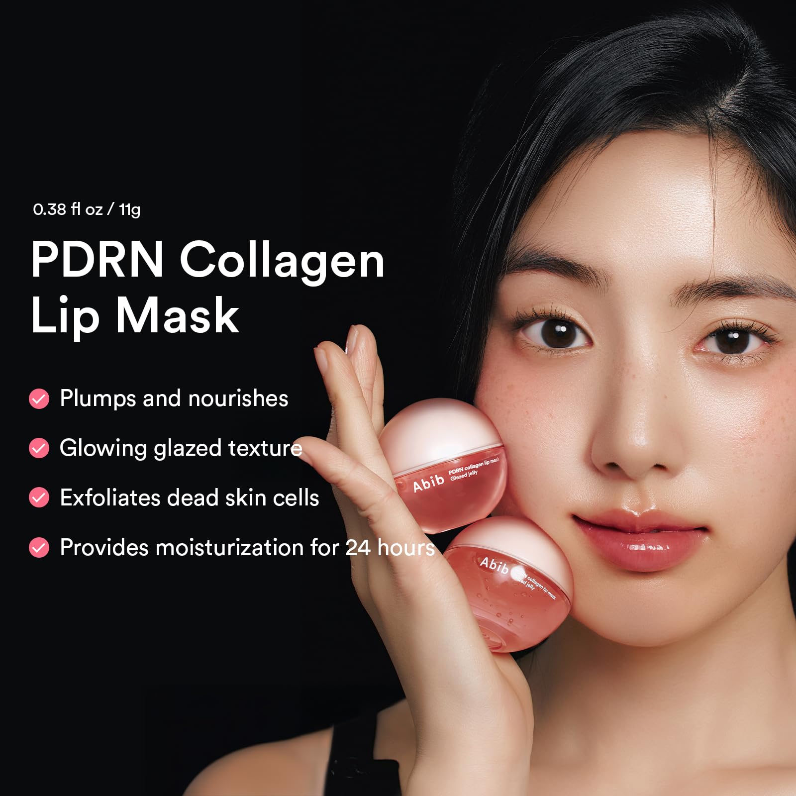 Abib PDRN Collagen Lip Mask jar close-up shows glazed jelly texture.