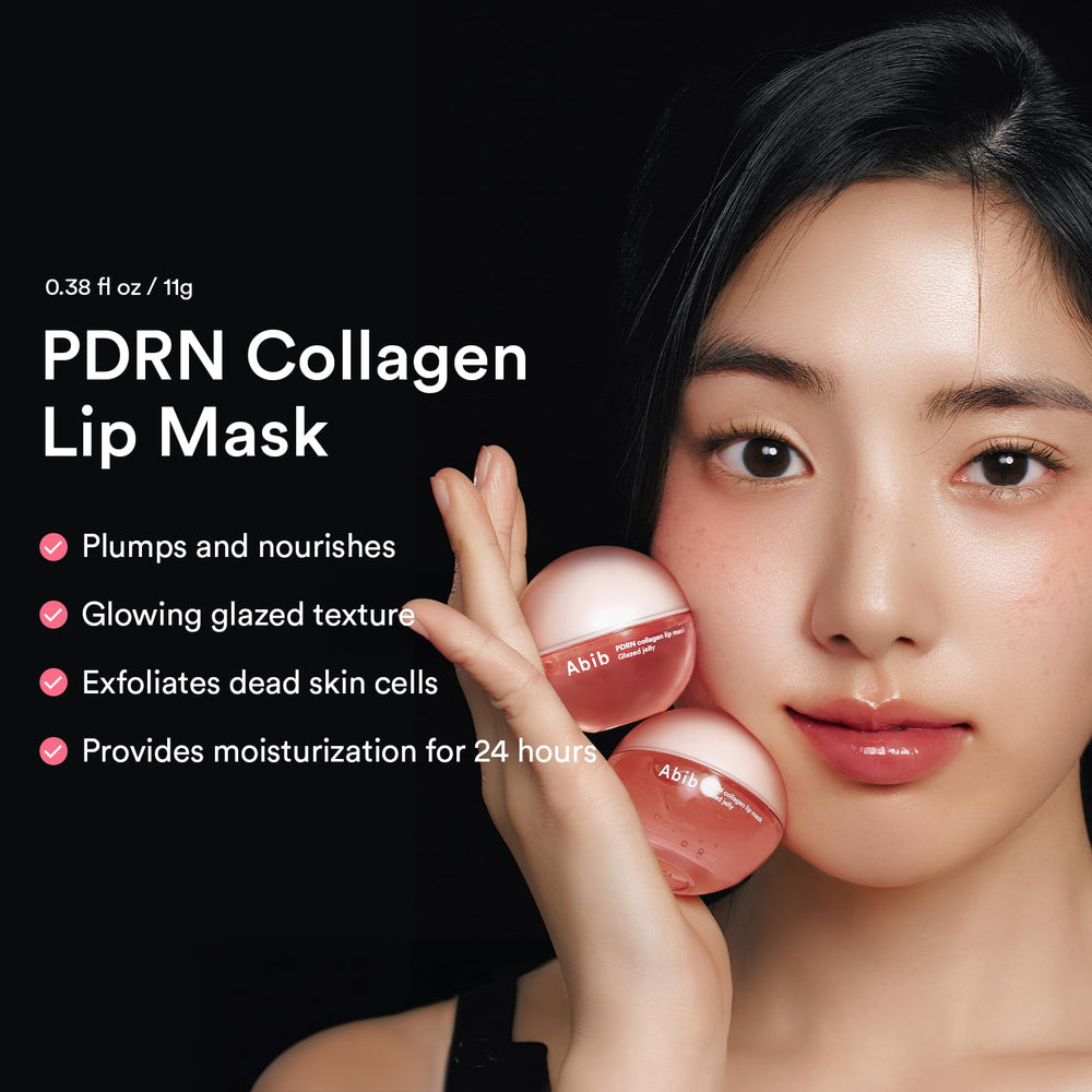 Abib PDRN Collagen Lip Mask jar close-up shows glazed jelly texture.
