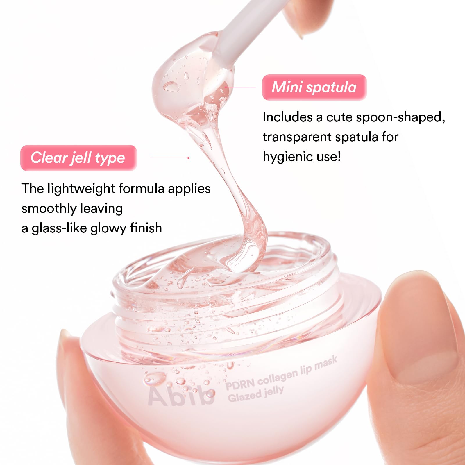 Abib PDRN Collagen Lip Mask on vanity with glossy pink jelly.