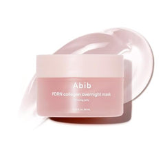Abib PDRN Collagen Overnight Mask jar closeup highlighting rich jelly texture for overnight hydration.