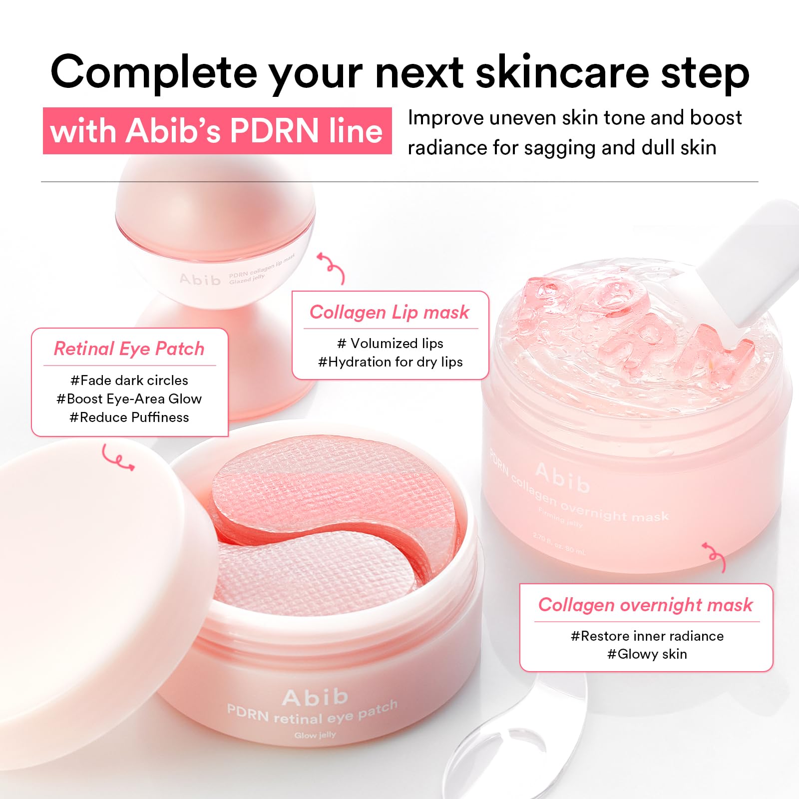 Abib Pink Me Up collagen lip mask delivers hydration for smooth lips.